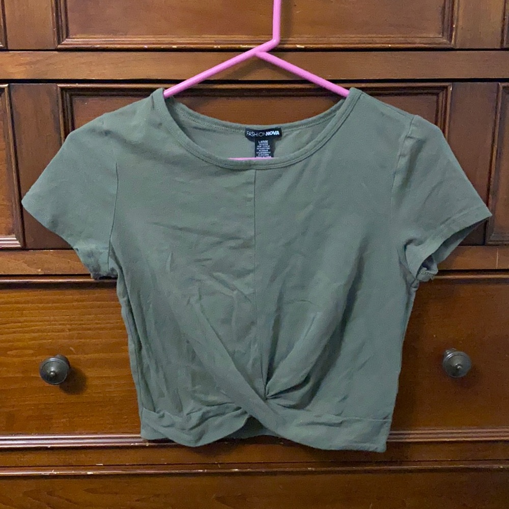 Army green twist crop top